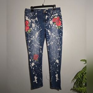 Seven7 Girlfriend Jeans — Rose Print & Paint Splatter — Size 8